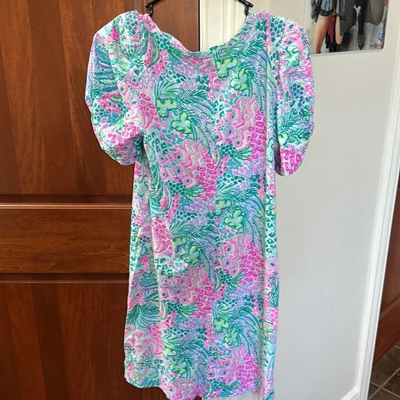 Lilly Pulitzer Pink, Green & Blue Floral Puff-Sleeve Dress - Picture 5 of 6